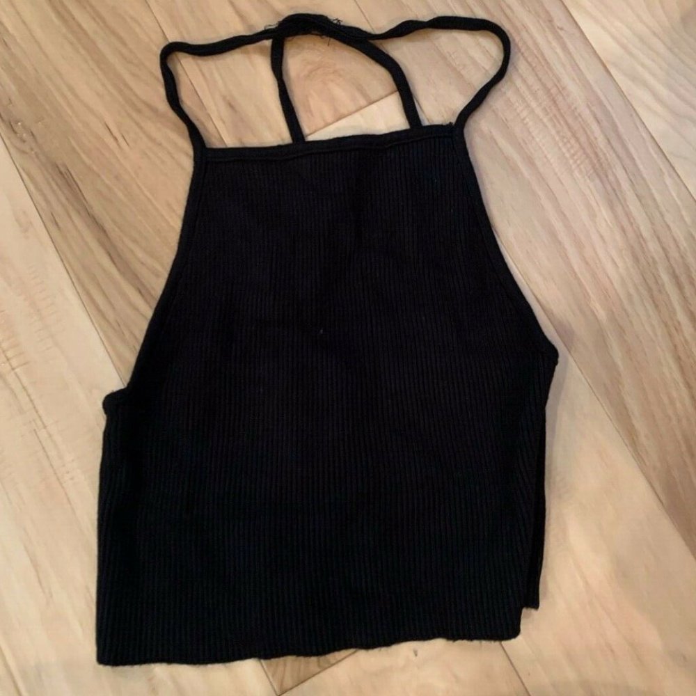 ZARA CROP TOP! Black Knit Open Back Ribbed Size S